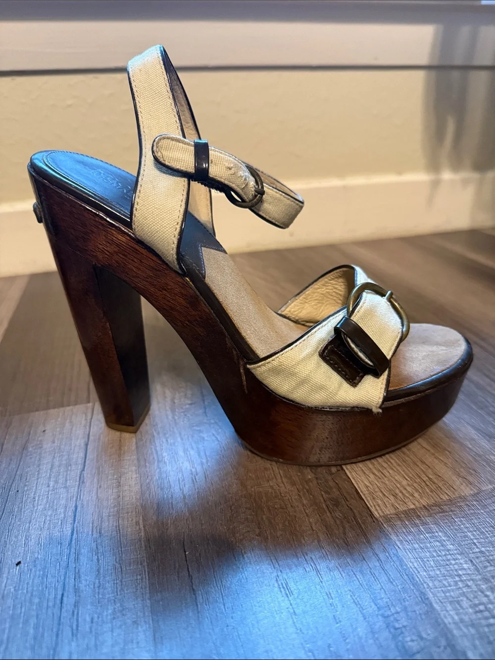 Michael Kors Platform Sandals Women Size 7.5 | Canvas and Wood